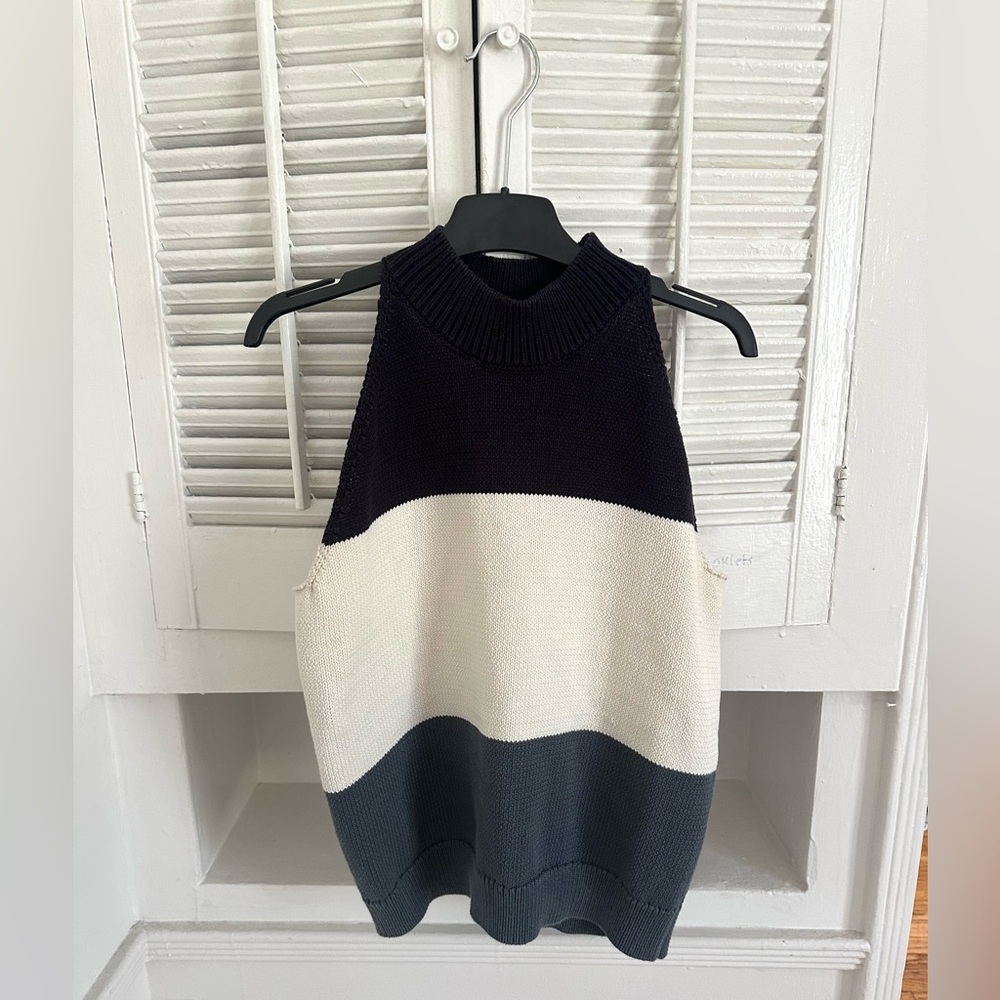 ANN TAYLOR Navy/ White / Teal ColorBlock Sleeveless Knit Top